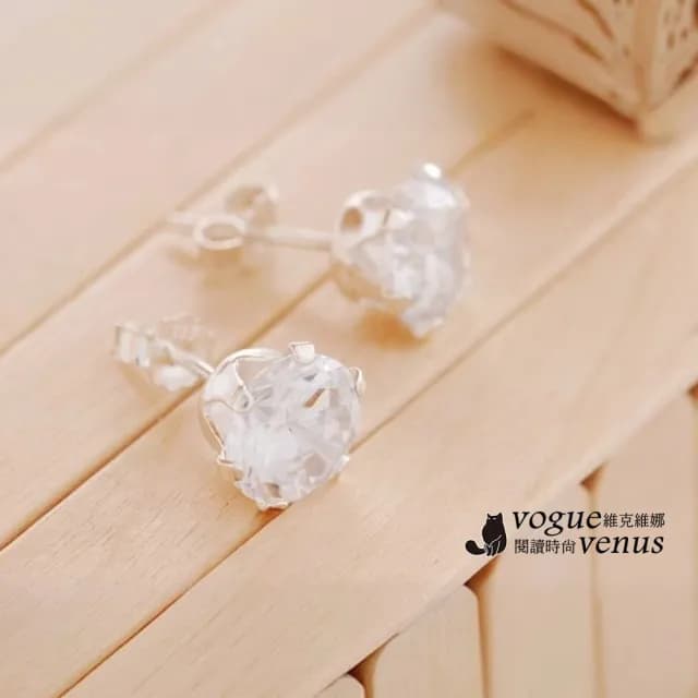 【維克維娜】璀璨．透明美鑽光芒．8mm六爪鑽．925純銀耳環耳丁