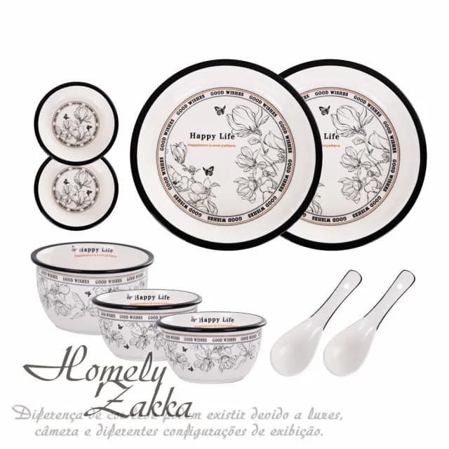【Homely Zakka】法式經典復古黑白浪漫系列陶瓷餐盤碗餐具_9件組(陶瓷碗禮盒 入厝禮 餐具 瓷器碗盤)
