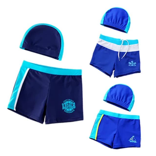 【橘魔法】圖印拚色男童泳褲+附泳帽(大童 泳褲 泳帽 玩水 海邊 游泳 男童 兒童 童裝)