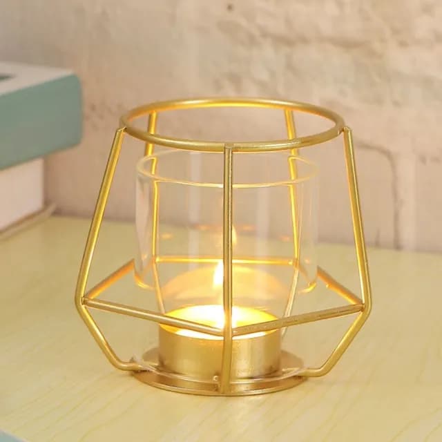 【浪漫風燭】鐵藝金屬六角玻璃燭台(多肉植物 花架 小盆栽 花器 香薰蠟燭 底座 桌面擺飾 居家)