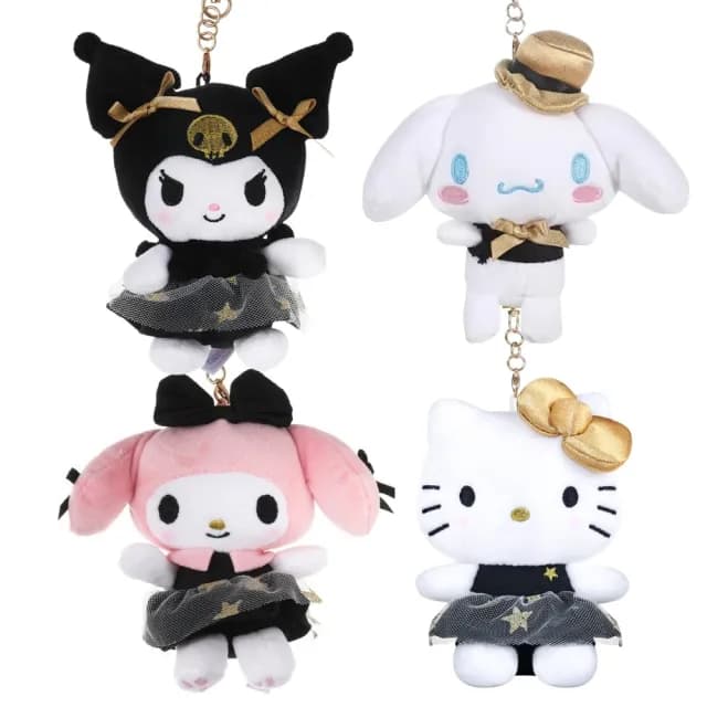 【SANRIO 三麗鷗】吊飾黑金宴會系列美樂蒂大耳狗酷洛米玩偶包包吊飾Kitty鑰匙圈娃娃(送禮女兒女友小孩生日)