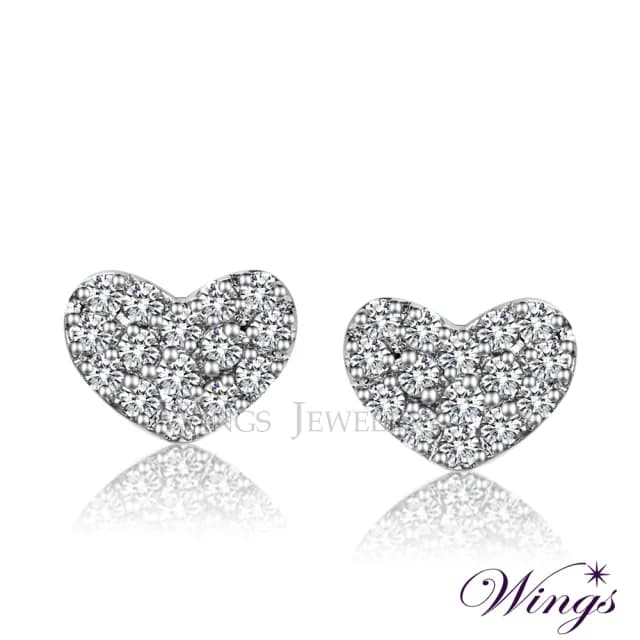 【WINGS】精鍍白K金耳環《愛戀時尚》｜愛心設計・密釘鑲・閃耀擬真鑽(送禮 禮物 輕奢 質感 七夕)