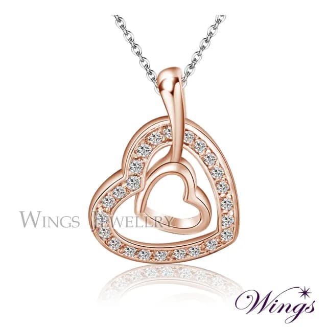【WINGS】精鍍玫瑰金項鍊《愛戀同心》｜擬真鑽設計・優雅輕奢風(送禮 女生禮物 禮盒 情人 七夕 生日)
