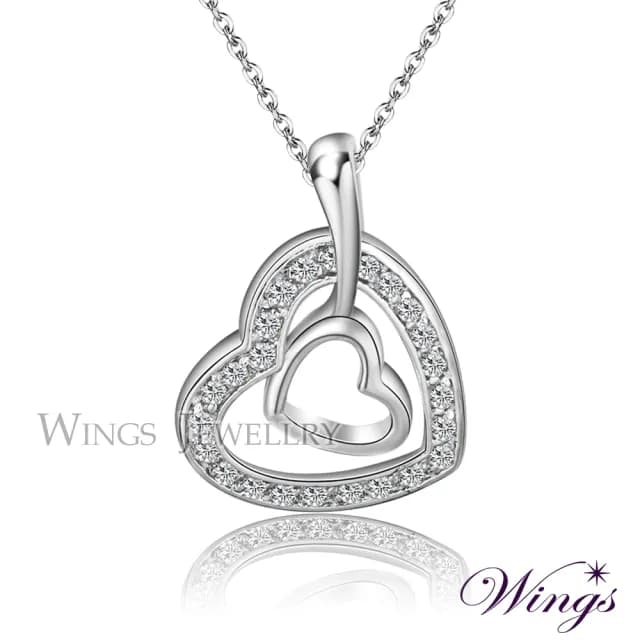 【WINGS】精鍍白K金項鍊《愛戀同心》｜擬真鑽設計・優雅輕奢風(送禮 女生禮物 禮盒 情人 七夕 生日)