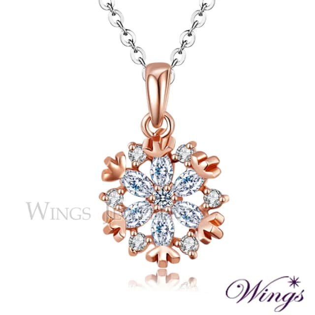 【WINGS】精鍍玫瑰金項鍊《幸福雪花》｜閃耀擬真鑽・輕奢百搭款(送禮 女生禮物 禮盒 情人 七夕 生日)