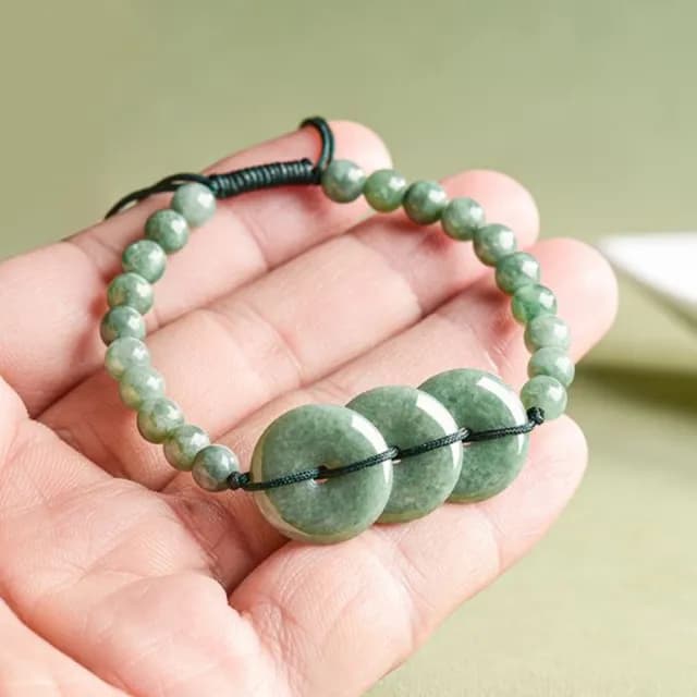 【Penny珮妮】A貨翡翠 豆綠平安扣 編織手繩(母親節 情人節 生日禮物 交換禮物 送女友 尾牙 新年 結婚)