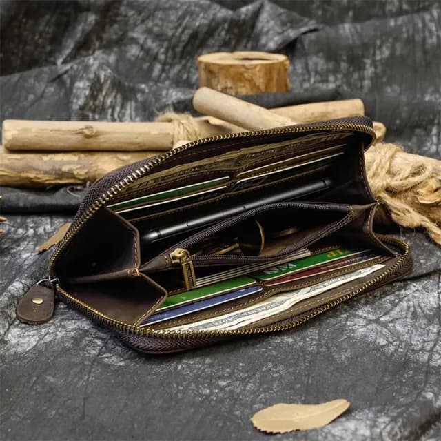 【KT DADA】情人節禮物 拉鍊長夾 真皮錢包 瘋馬牛皮 長夾 錢包 多卡位 復古錢包 百搭皮夾