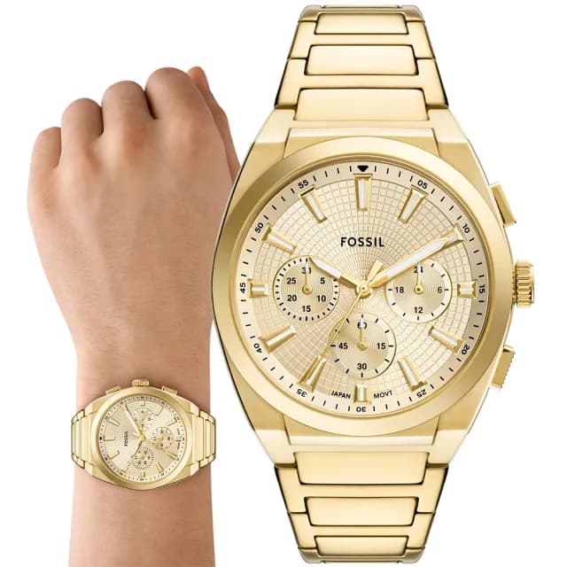 【FOSSIL】Everett 時尚三眼計時手錶-金/44mm 男錶 禮物 送禮 推薦(FS6119)