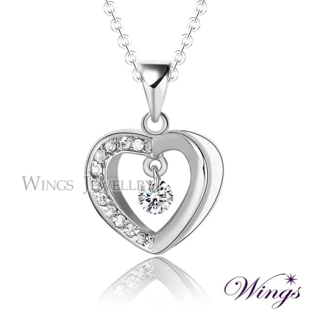 【WINGS】精鍍白K金項鍊《閃亮之心》｜閃耀擬真鑽・立體設計款(送禮 女生禮物 禮盒 情人 七夕 生日)