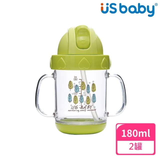 【US BABY 優生】馬卡龍森活學飲杯180ml-綠；兩罐組(奶瓶)
