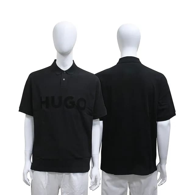 【BOSS】HUGO BOSS字母LOGO設計OVERSIZE純棉短袖POLO衫(男款/黑)