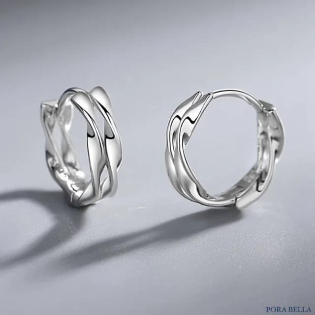 【Porabella】S925純銀莫比烏斯雙層波浪耳扣｜扭環線條設計｜中性風格｜情人節・紀念日・日常佩戴首選