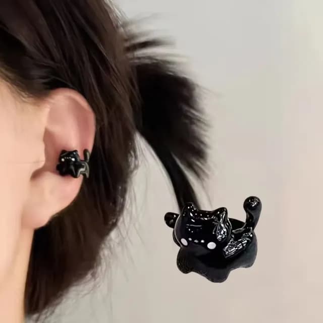 【小確幸】日系奶奶小黑貓精緻耳骨夾(無耳洞可 耳夾式耳環 耳飾 禮物)
