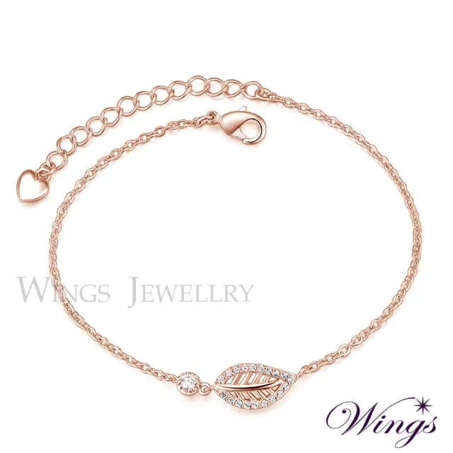 【WINGS】精鍍玫瑰金手鍊《幸福相逢》｜擬真鑽・葉子造型・輕奢優雅(送禮 女生禮物 情人 七夕 生日)
