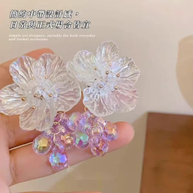 【花姑娘】水晶珍珠流蘇耳環1對(清新 精緻 新娘 造型耳環 時尚 鑲鑽 氣質 耳飾 耳針 耳釘 首飾)