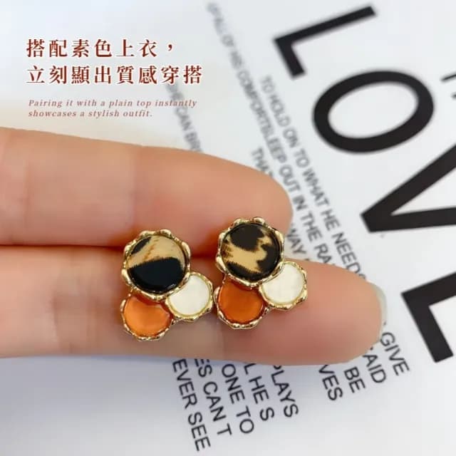 【低調狂野】韓系精巧小豹紋幾何耳環(耳針 耳釘 耳飾 穿搭配件 飾品 復古 洋裝)