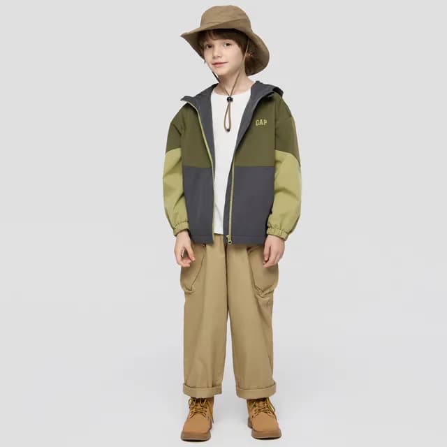 【GAP】男童裝 Logo印花連帽外套-灰色(805274)