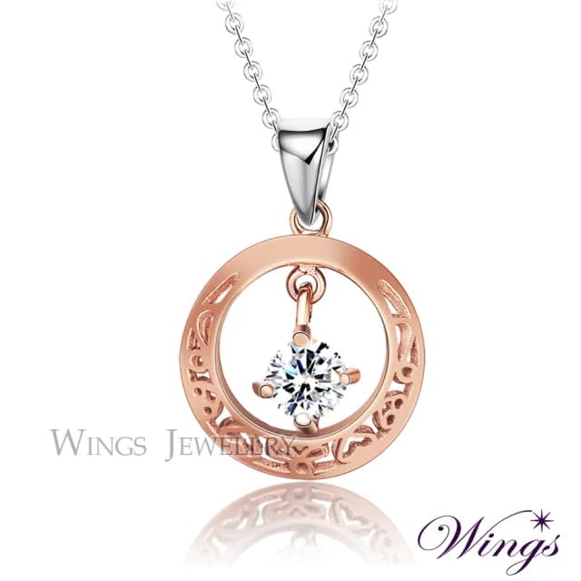 【WINGS】精鍍玫瑰金項鍊《甜蜜心願》｜閃耀擬真鑽・刻花立體設計(送禮 女生禮物 禮盒 情人 七夕 生日)
