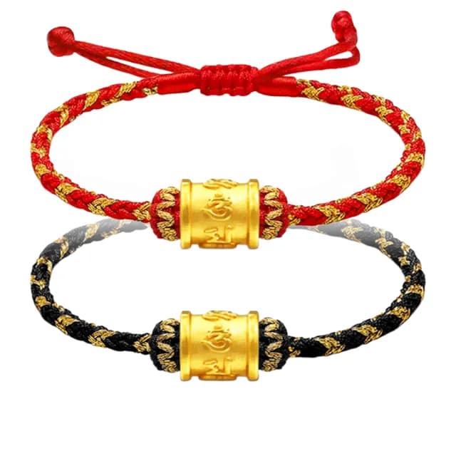 【TLH】雙11 黃金墜編織手繩 純金999兩色可選 六字真言 約重0.03錢±0.01(生日 情人節 送禮)