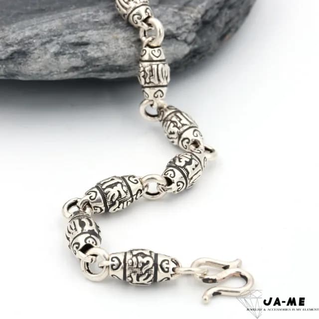 【xmono】999千足銀六字箴言桶珠手鍊19公分(雙11/禮物/現貨)