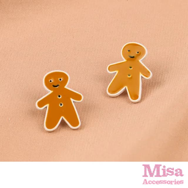 【MISA】韓國設計S925銀針可愛薑餅人耳環(S925銀針耳環 薑餅人耳環)