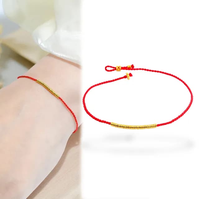 【福西珠寶】雙11黃金手鍊 本命紅繩黃金手鏈 極細素圈款(金重0.27錢正負0.01錢)