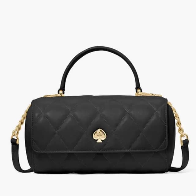 【KATE SPADE】HEART真皮愛心衍縫斜背包 黑(原廠公司貨)