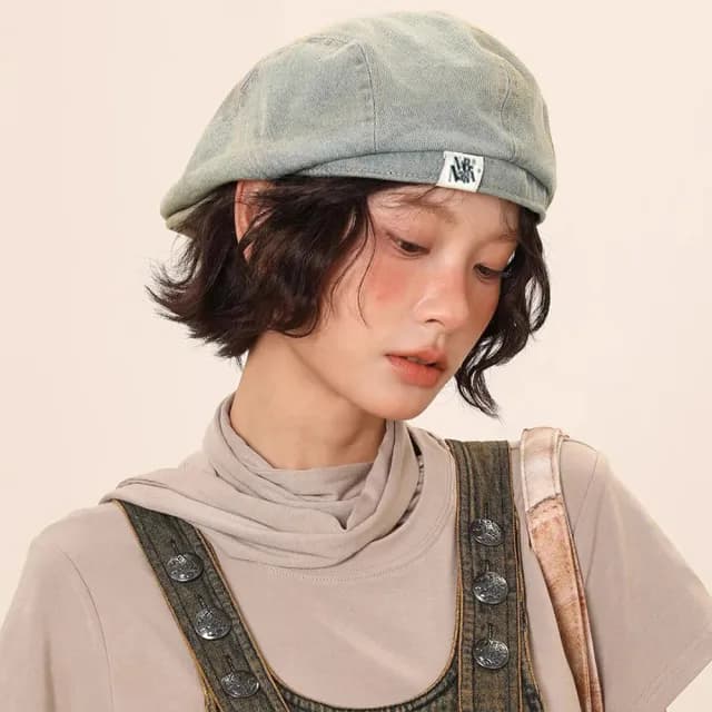 【KT DADA】情人節禮物 水洗做舊 畫家帽 大頭圍 前進帽 貝雷帽 復古牛仔 帽子女