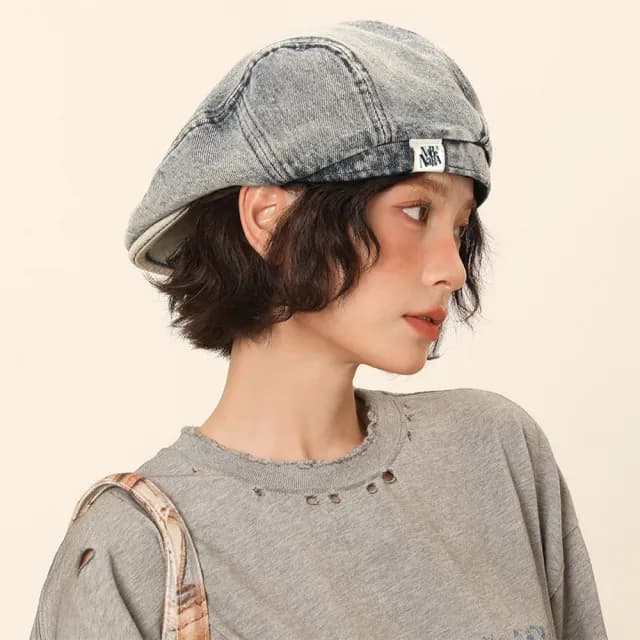 【KT DADA】情人節禮物 水洗做舊 畫家帽 大頭圍 前進帽 貝雷帽 復古牛仔 帽子女