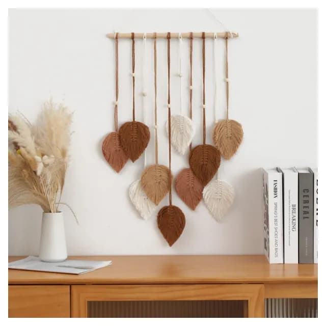 【栗子洋行】macrame手工壁幔壁掛毯裝飾慢編織壁掛掛飾壁毯樹葉彩虹(喬遷禮物朋友禮物搬家禮物)