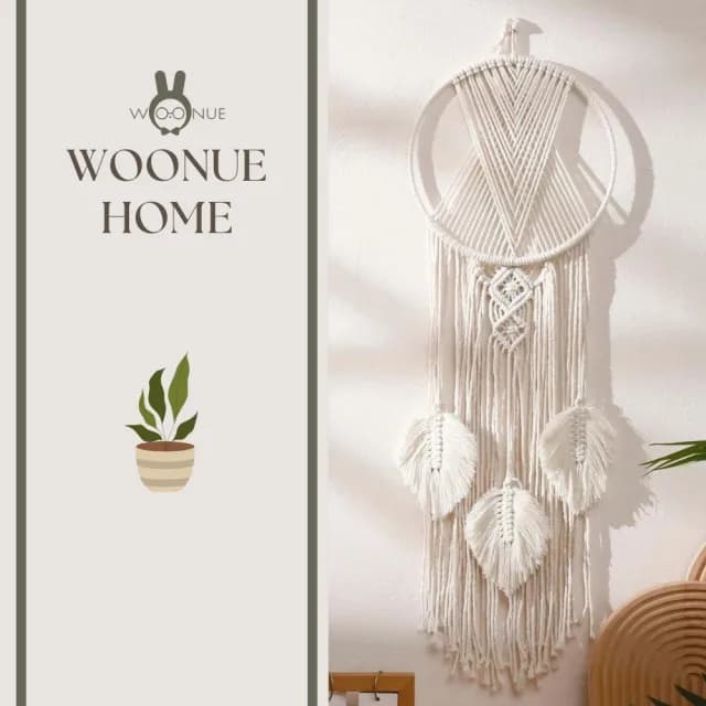 【栗子洋行】macrame手工壁幔壁掛毯裝飾慢編織壁掛掛飾壁毯樹葉彩虹(喬遷禮物朋友禮物搬家禮物)