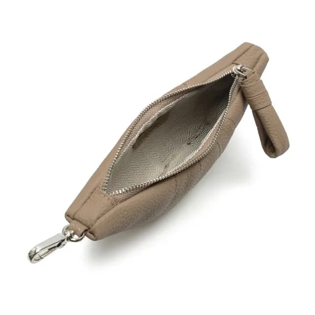 【2R 手工真皮】雙11 韓潮 Croissant 牛皮造型隨身零錢可頌包 灰卡其(真皮 零錢包 收納包 掛包)