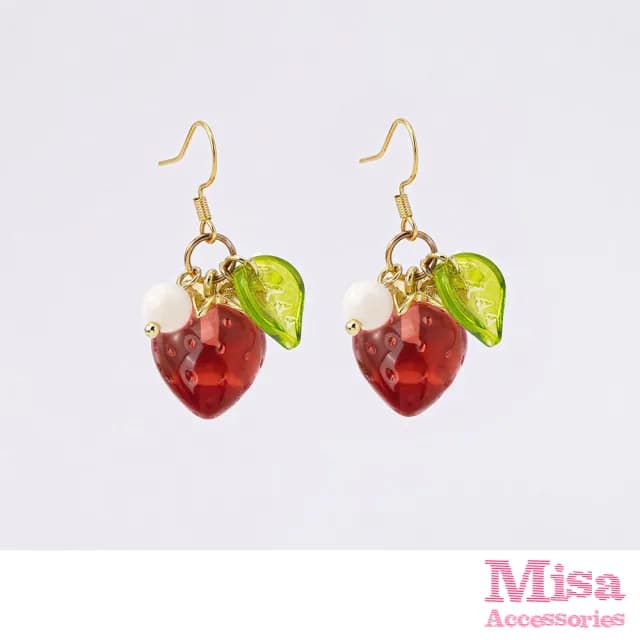 【MISA】韓國設計S925銀針清新白色花朵小草莓造型耳環(S925銀針耳環 花朵耳環 小草莓耳環)