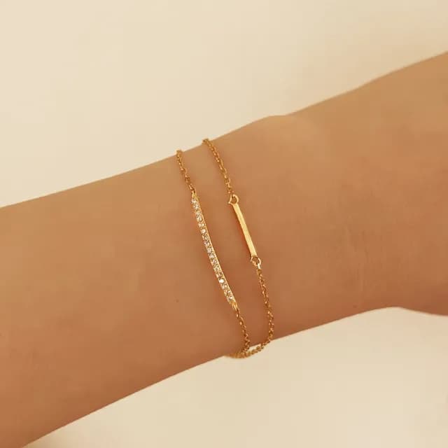 【CReAM】Ursel 925純銀雙層亮鑽金屬金色手鍊(生日 禮物 送禮 禮盒)