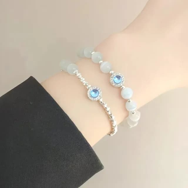 【自由搭配】海境映影•藍心石光手鍊2件組(海洋風 水晶手鍊 手環 雙層設計 飾品 碎銀 手珠 手串)
