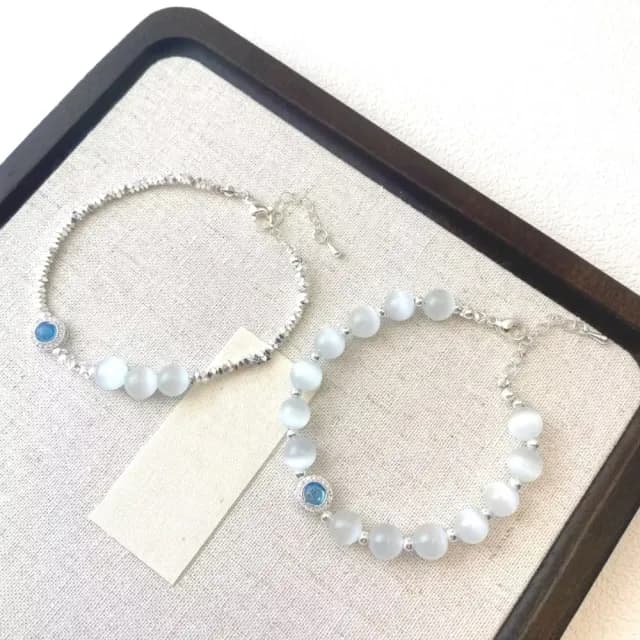 【自由搭配】海境映影•藍心石光手鍊2件組(海洋風 水晶手鍊 手環 雙層設計 飾品 碎銀 手珠 手串)