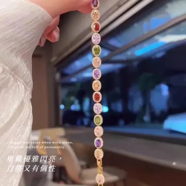 【華麗配飾】多巴胺彩虹寶石手鍊(氣質 高檔 手環 手珠 手串 女生 貴氣 彩寶)