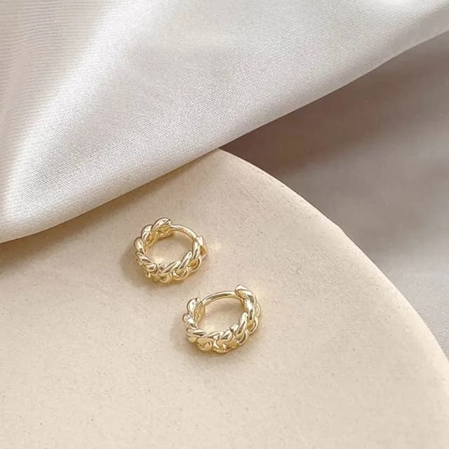 【歐美金屬】鍊條麻花耳圈1對(耳飾 耳環 耳釘 耳扣 耳墜 飾品 耳朵配件 造型 穿搭 質感)
