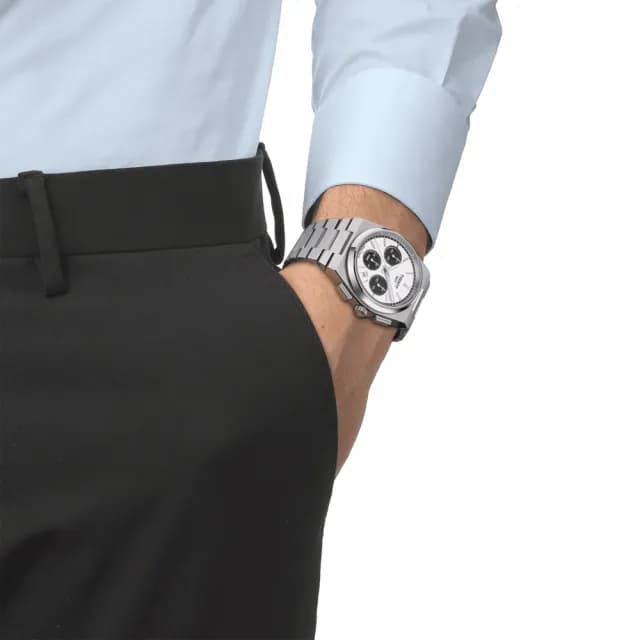 【TISSOT 天梭】PRX 白熊貓自動計時機械錶-42mm 禮物 送禮 推薦(T1374271101101)