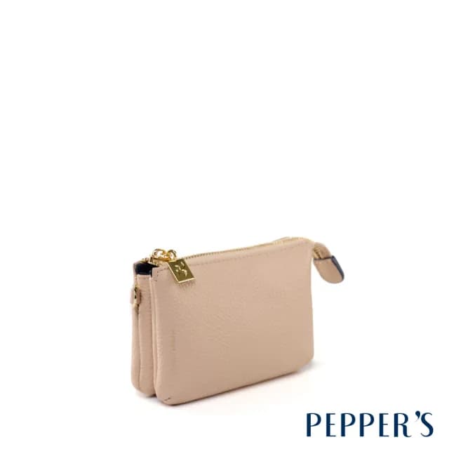 【PEPPER’S】雙11 CUBE 真皮雙層拉鍊零錢包 - 粉膚色/午夜藍(零錢包 真皮)