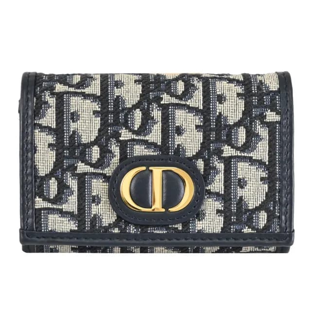 【Dior 迪奧】經典品牌LOGO緹花拼接信用卡證件名片零錢包(深藍)