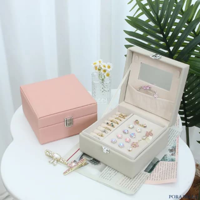 【Porabella】質感荔枝紋首飾盒 PU皮革飾品收納盒｜雙層設計｜耳環戒指項鍊收納｜質感禮物首選