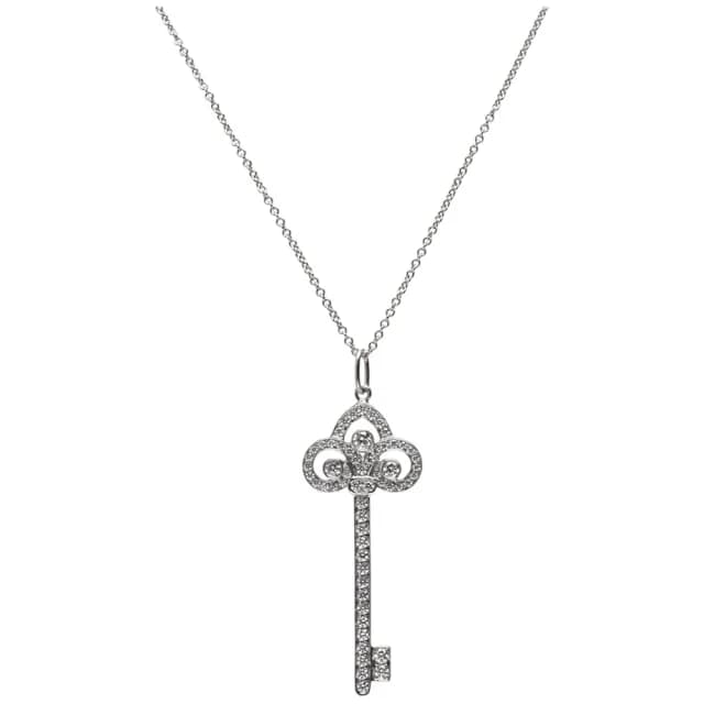 【Tiffany&Co. 蒂芙尼】鳶尾花鑰匙造型柏金鑲鑽石項鍊(銀色GRP02520-ARG)
