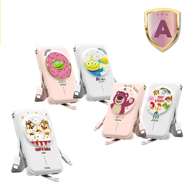 【YOMIX 優迷】迪士尼玩具總動員20W快充MagSafe磁吸式無線充電行動電源(10000mAh/自帶雙線/三眼怪/PD QC)