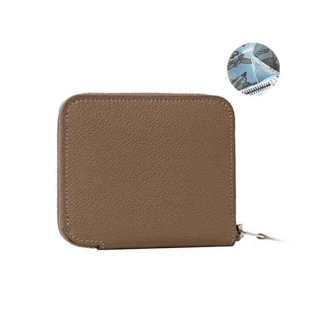 【Hermes 愛馬仕】Silk In Compact EPSOM絲巾內裡拉鍊錢包/短夾(大象灰)