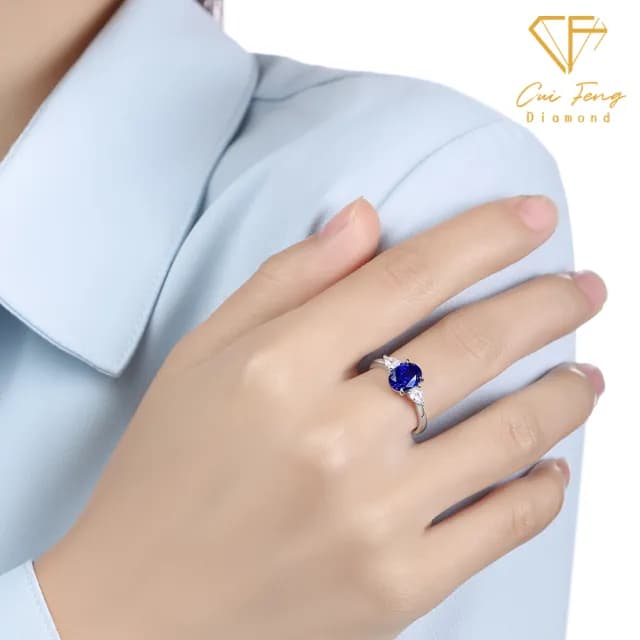 【CF鑽飾】女戒 培育藍寶石《深情》雙11限定情人節(1克拉 鑽戒 戒指 禮物 生日)