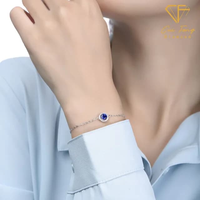 【CF鑽飾】手鍊 培育藍寶石《蔚藍》雙11限定情人節(50分 禮物 生日)