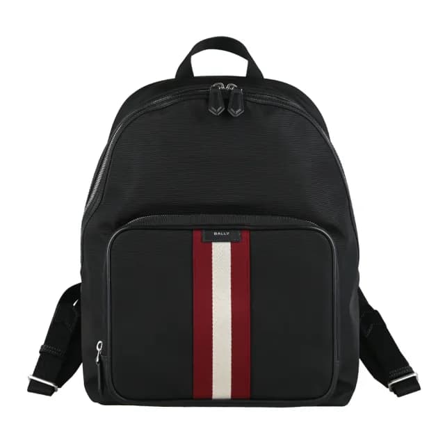 【BALLY】BALLY Code紅白條紋後背包(黑)