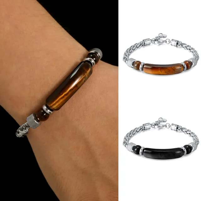 【Jpqueen】歐風虎眼石復古鍊條拼接不鏽鋼中性手鍊(2色可選)