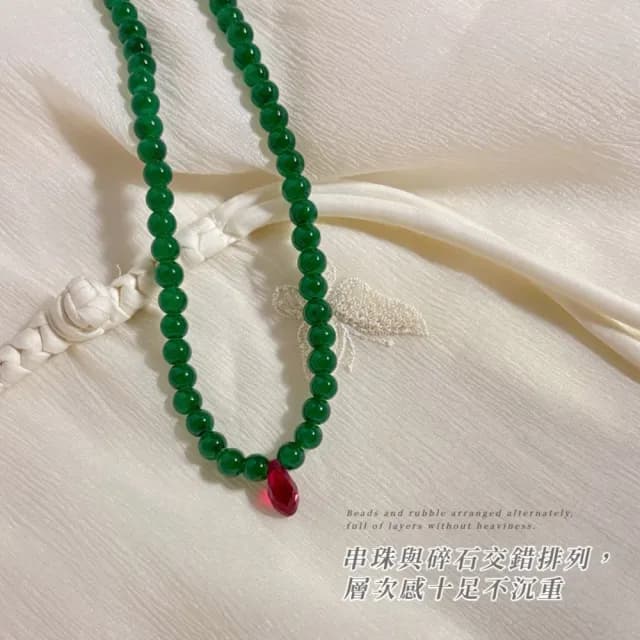 【復古中式】串珠碎石頸鍊(鎖骨鍊 項鍊 項鏈 飾品配件 女生 生日 情人節 禮物 短鍊)